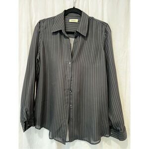 L'Agence Women's Gray Pinstripe Long Sleeve Button-Up Blouse Size Large NWOT